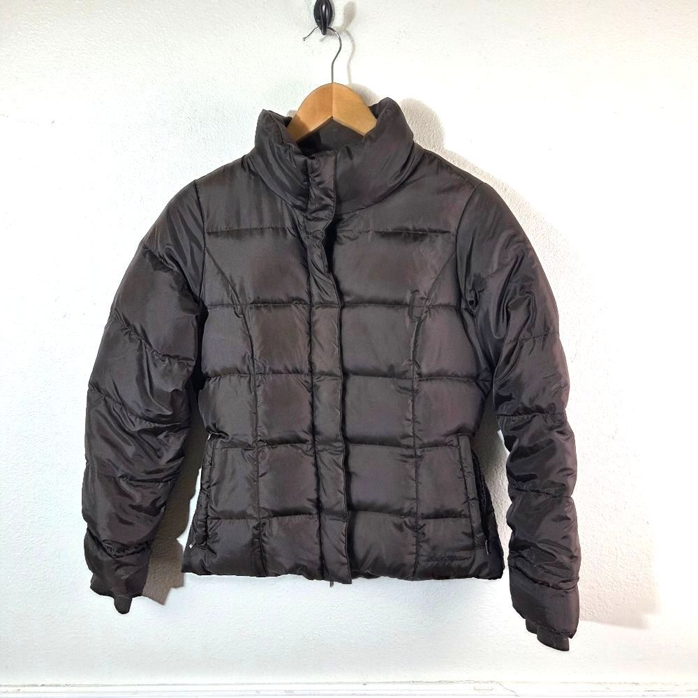 Eddie Bauer Womens XS Brown Goose Down Quilted Puffer Jacket Lightweight Winter
